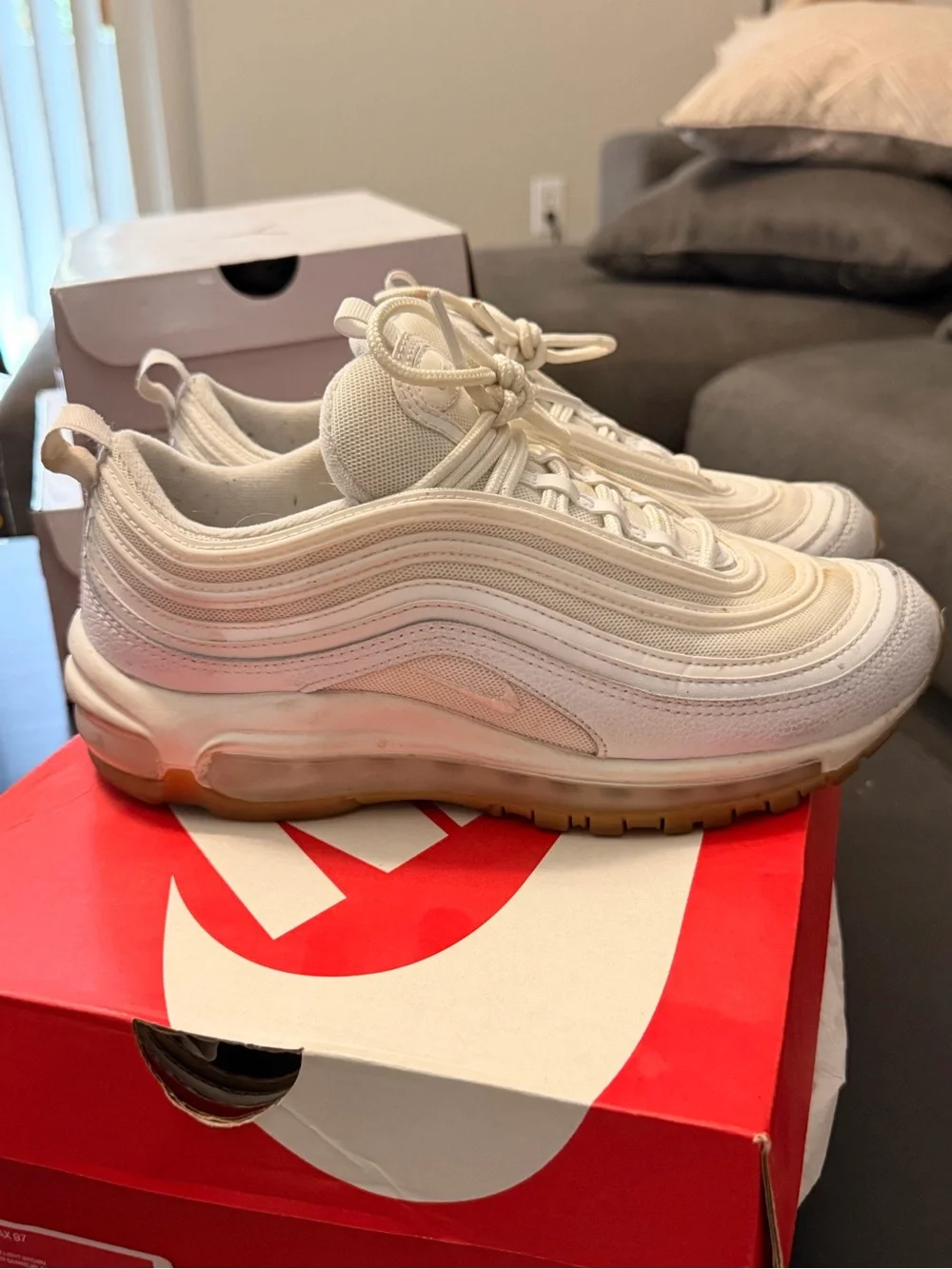Nike Air Max 97 Low-Top Sneakers in Cream with Gum Sole